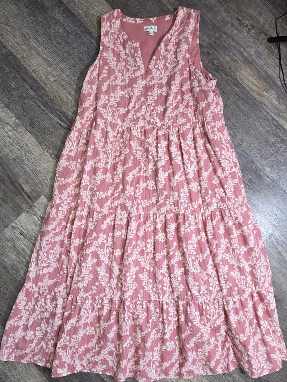 Wonderly Rose-Pink & White Smocked Tank Midi Dress Sz Lg